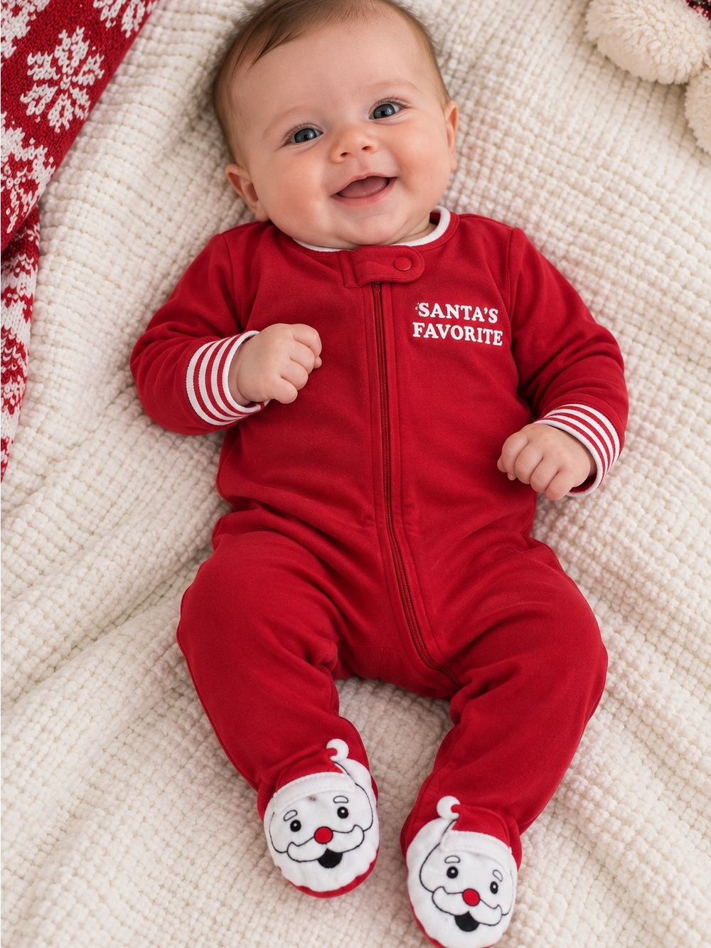 🎅🏼PJ Place Footed Pyjama – Size 0–3 Months – Red Cotton Sleeper